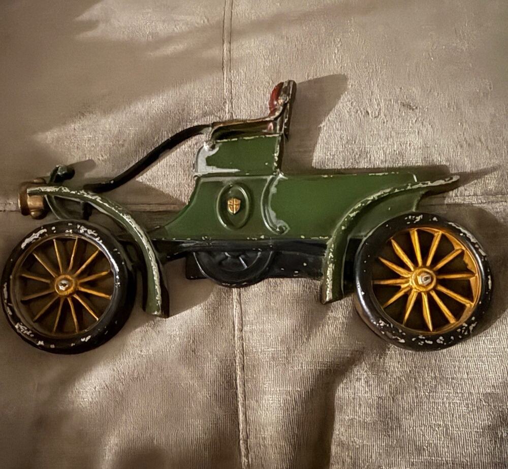 Vintage 60s Sexton USA Cast Iron Antique Car Wall Hanging Decor Green 11.5 X6.5"